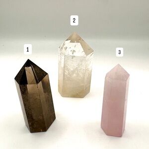 Set of 3 Quartz Crystal Towers- Clear Quartz, Smoky Quartz & Rose Quartz